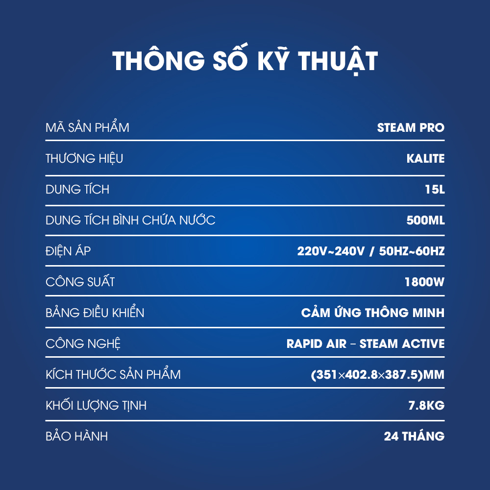 [GIẢM 30%] [HÀNG CHÍNH HÃNG] Nồi chiên hấp Kalite Steam Pro