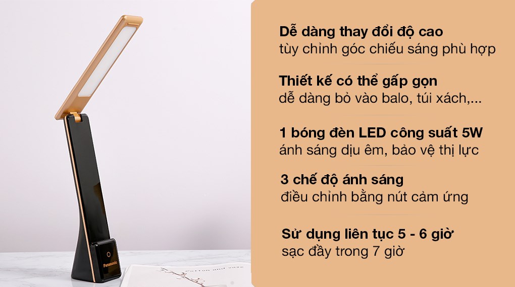 [CHÍNH HÃNG] Đèn bàn sạc LED Panasonic HHGLT0339B88L - Đen