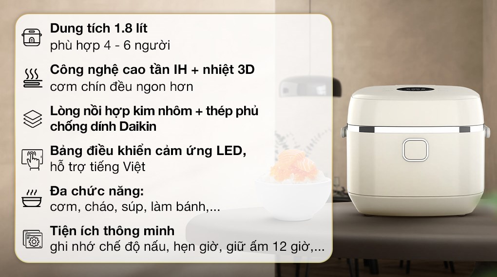[CHÍNH HÃNG] Nồi cơm cao tần Sharp 1.8 lít KS-IH18IX-WH
