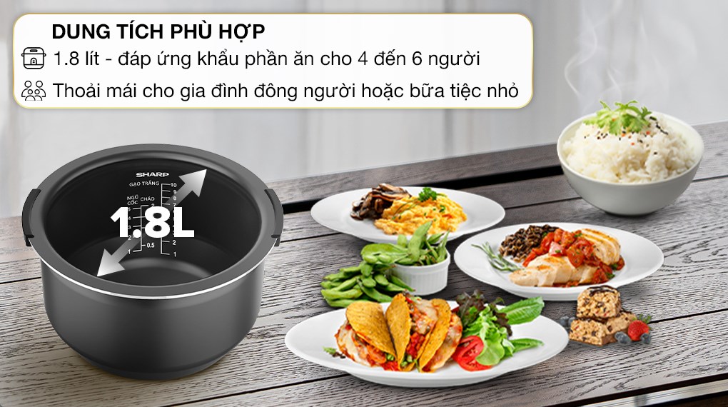 [CHÍNH HÃNG] Nồi cơm cao tần Sharp 1.8 lít KS-IH18IX-WH
