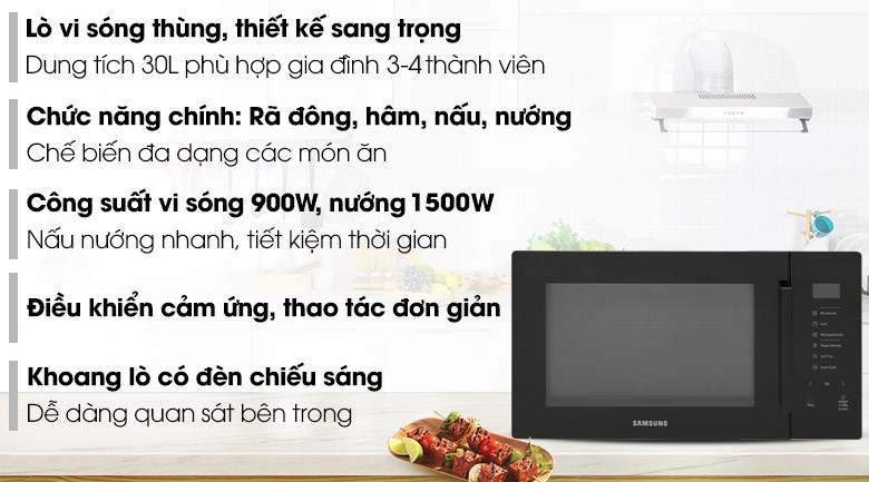 [ Hàng chính hãng ] Lò vi sóng có nướng Samsung MG30T5018CK/SV 30 lít