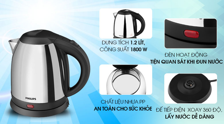 [HD9303/03][CHÍNH HÃNG] Bình đun siêu tốc Philips 1.2 lít HD9303