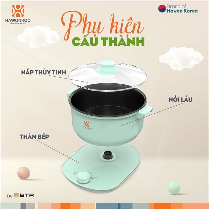 [HÀNG CHÍNH HÃNG] Nồi lẩu điện Hawonkoo HEH-100-PK Hồng / HEH-100-GE Xanh