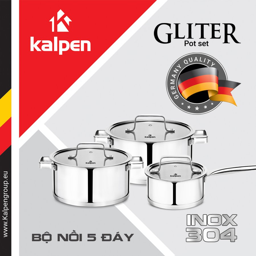 Bộ Nồi Inox 304 Cao Cấp 5 Đáy Kalpen Gliter KP-3568