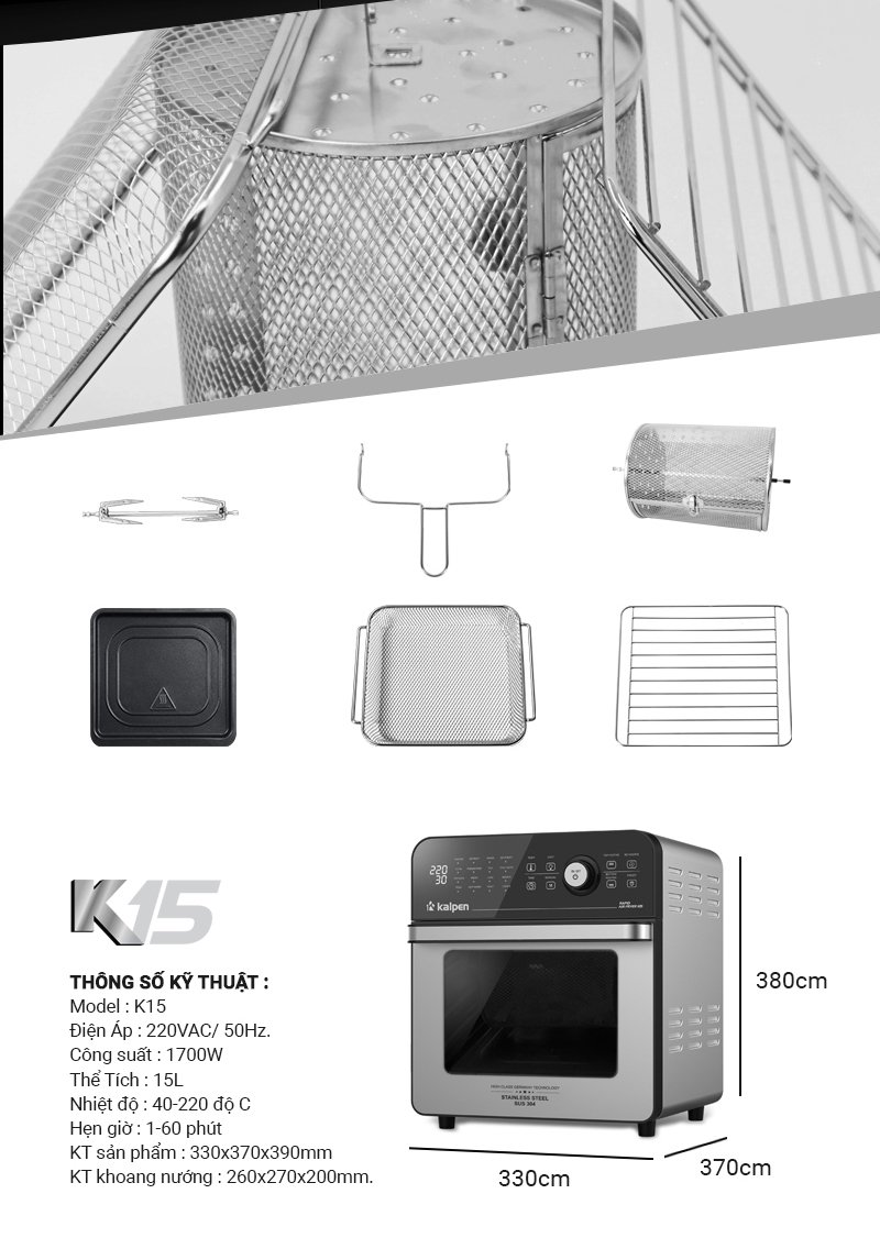 [HÀNG CHÍNH HÃNG] Nồi Chiên Không Dầu Cao Cấp Kalpen K15 ( bỏ mã không có hàng)