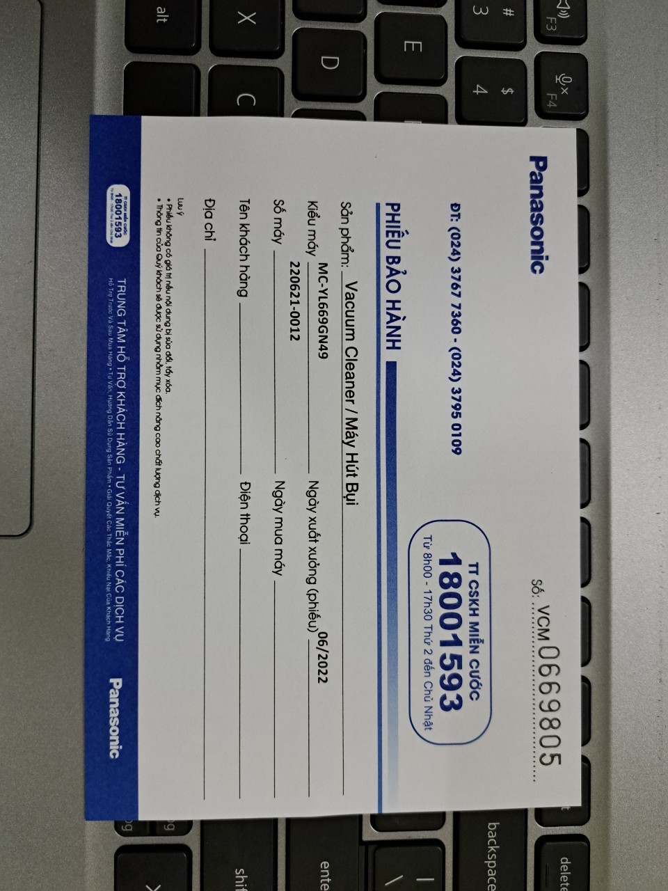 [HÀNG CHÍNH HÃNG] Máy Hút Bụi Công Nghiệp Panasonic MC-YL669GN49