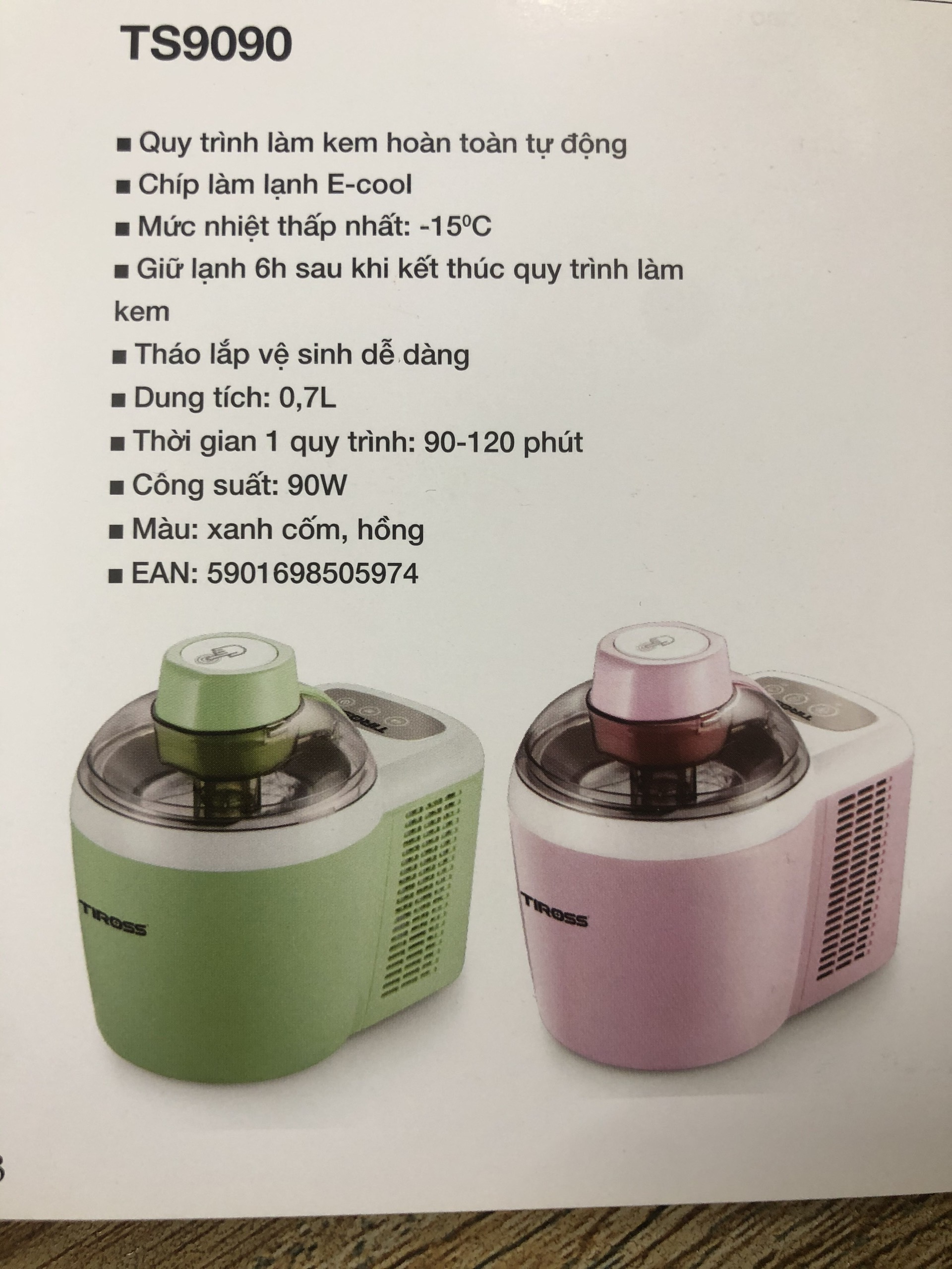 [TS9090] [HÀNG CHÍNH HÃNG] Máy làm kem tươi Tiross TS-9090