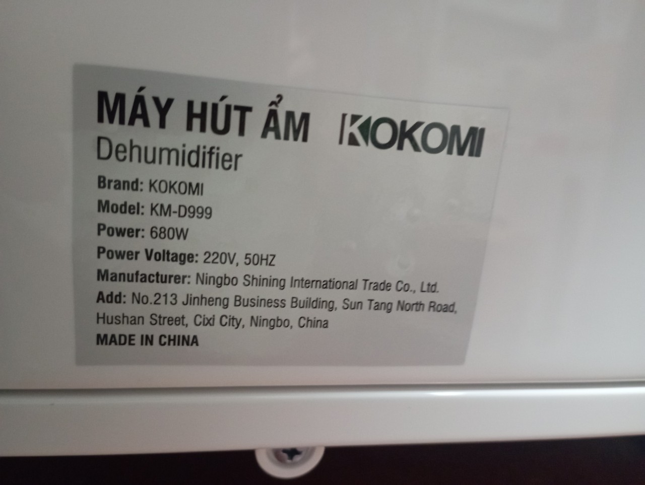 [HÀNG CHÍNH HÃNG] Máy Hút Ẩm cao cấp KOKOMI KD-D999 60 lít