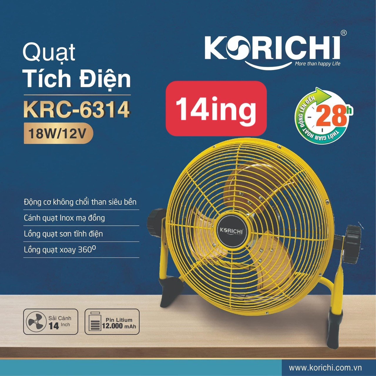[GIẢM 30%] [HÀNG CHÍNH HÃNG] QUẠT TÍCH ĐIỆN KORICHI KRC-6314 / KRC-6312 / KRC-6212 / KRC-6210