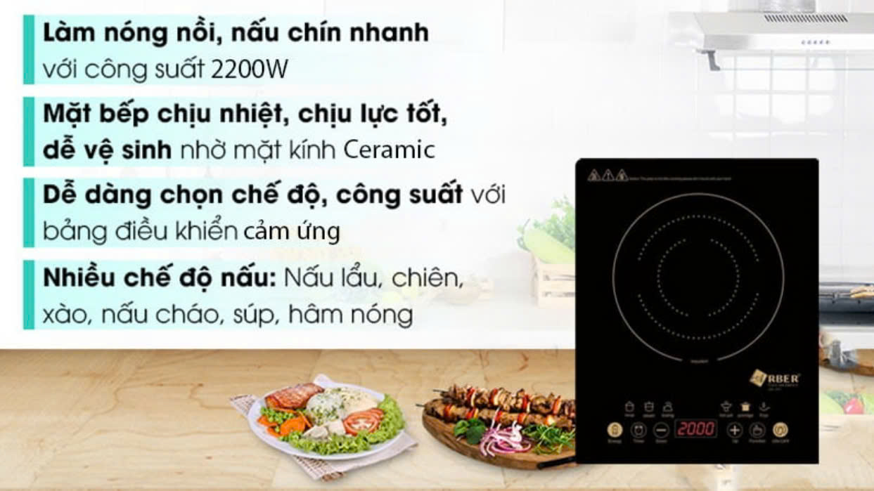 [HÀNG CHÍNH HÃNG] Bếp từ đơn Arber AB301 mặt kính ceramic 2200W, xuất xứ thương hiêu Đức