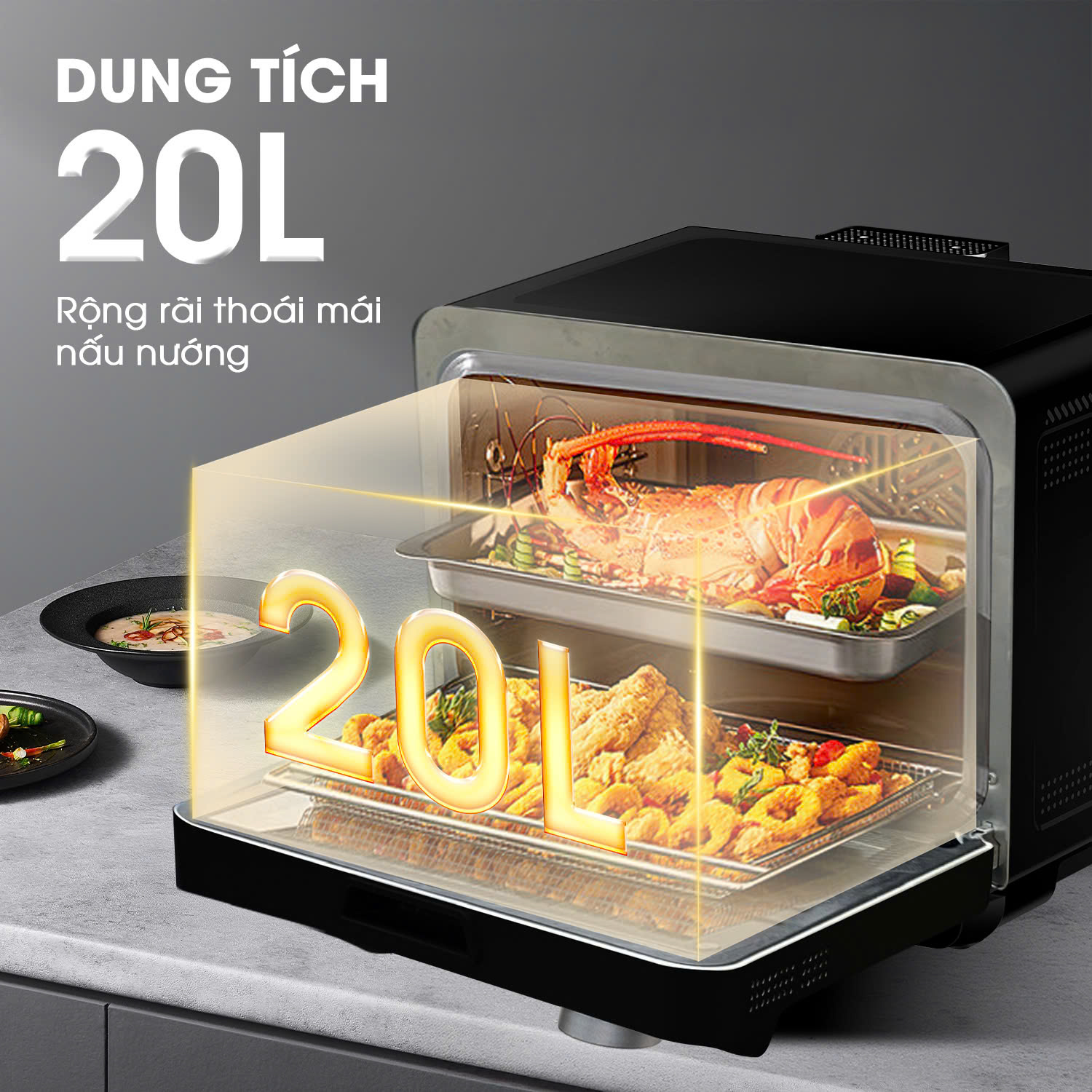 Nồi chiên hơi nước KALITE STEAM FUSION PRO, 4in1 chiên, hấp, nướng, rã đông, 20 lít