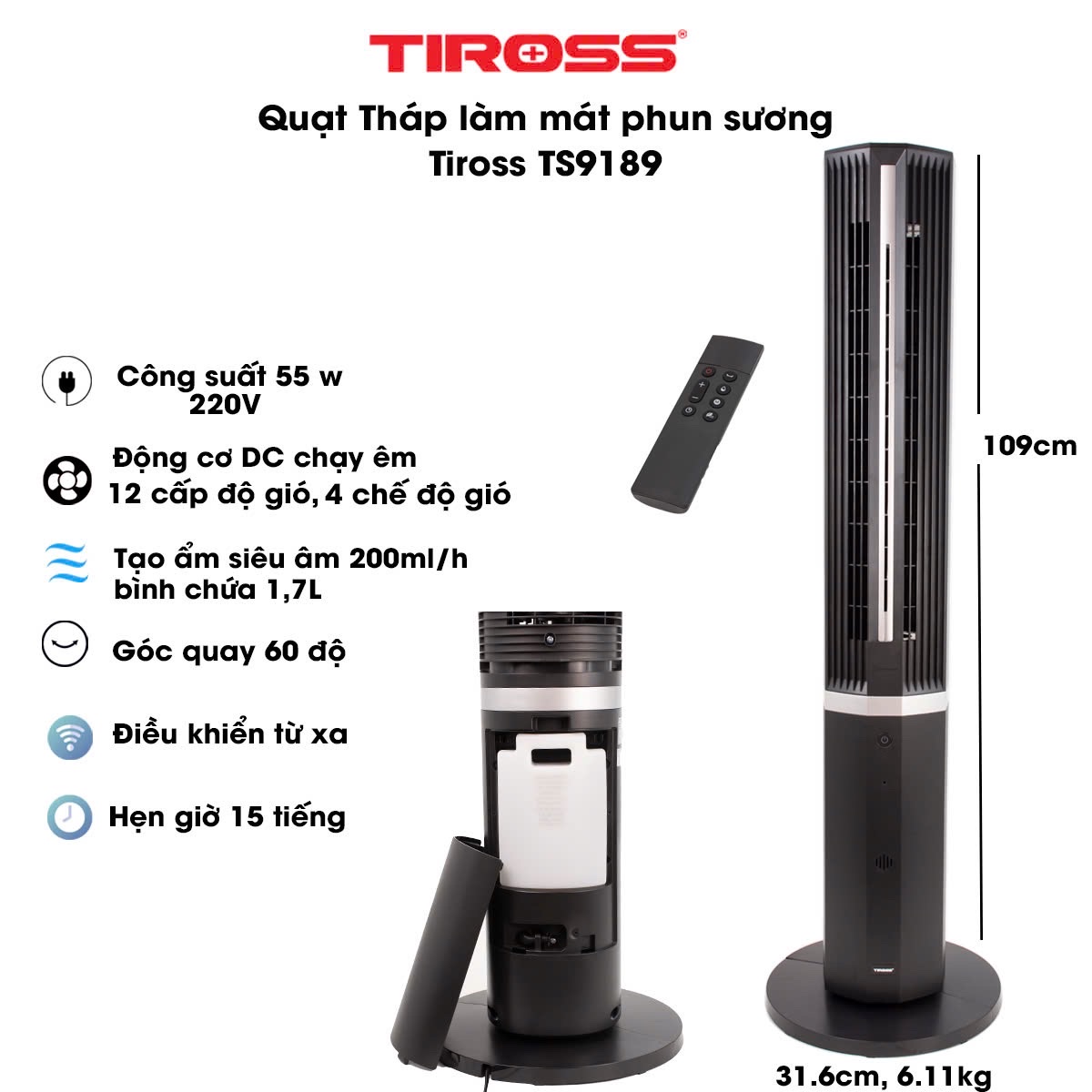 [HÀNG CHÍNH HÃNG] Quạt tháp phun sương TS9189