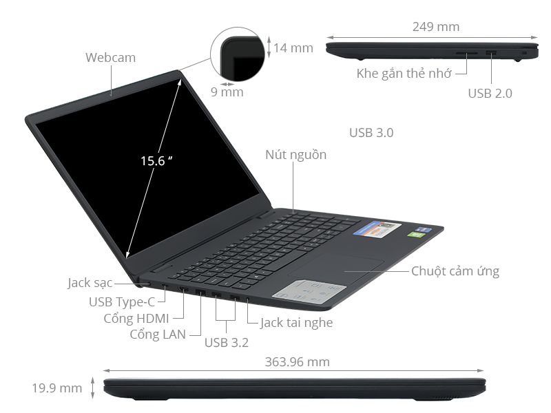 [Mới 100%] Dell Inspiron 3501 Core i5-1035G1, 12GB, 256GB, Iris Xe Graphics, 15.6" FHD Touch