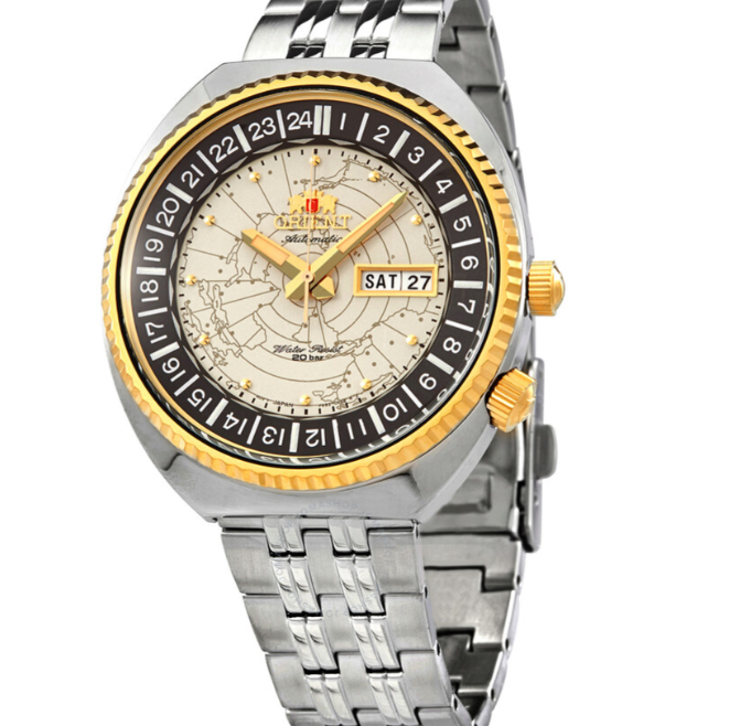 Trên tay chi tiết đồng hồ Orient Revival World Map RA-AA0E01S19B