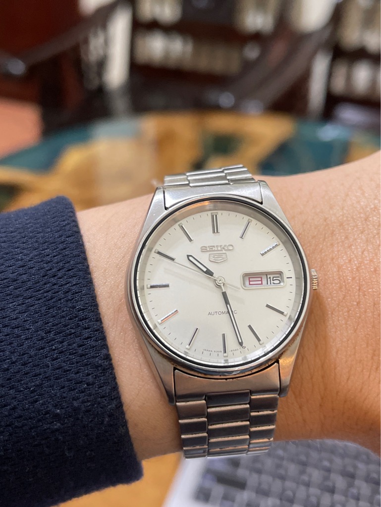 Mã 85: Seiko 5 Automatic 21 chân kính 6309-8900 - màu bạc dial trắng 1980's