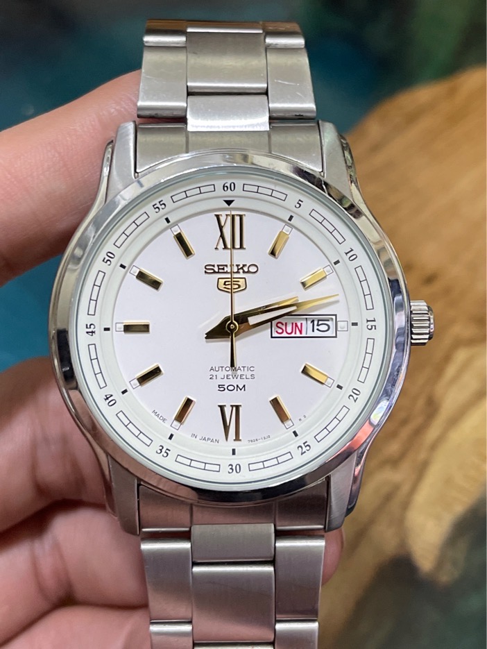 Seiko 5 Automatic 21 chân kính 7S26-04T0 - màu bạc dial trắng