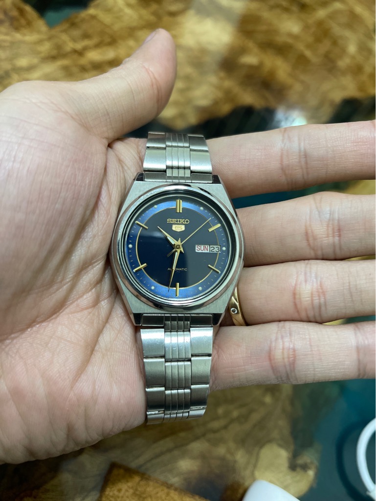 Seiko 5 Automatic 21 chân kính 7009 - 876A - màu bạc dial xanh navy đời  1980's