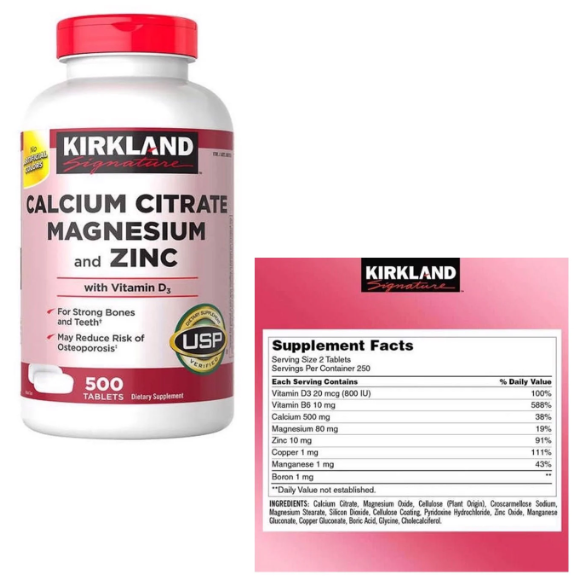 Canxi magne kẽm calcium citrate magnesium and zinc kirkland signature