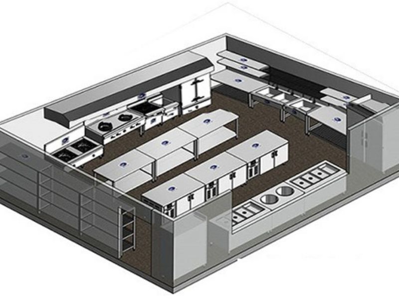 bản vẽ thiết kế bếp nhà hàng 3D loại 1