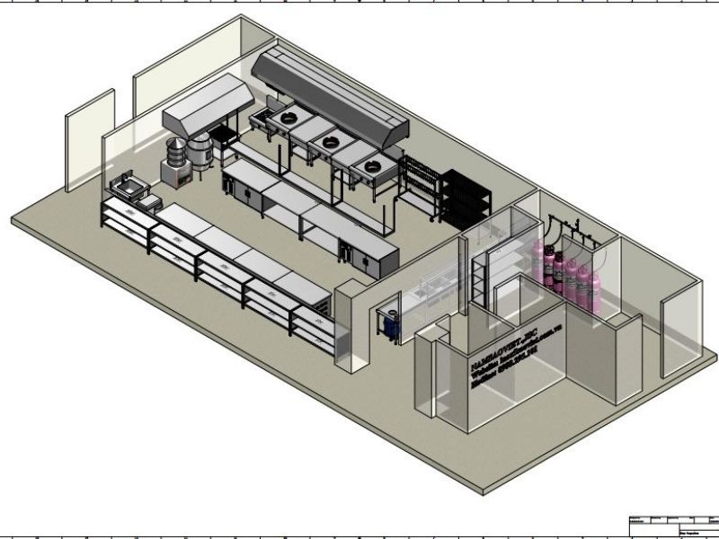 bản vẽ thiết kế bếp nhà hàng 3D loại 2