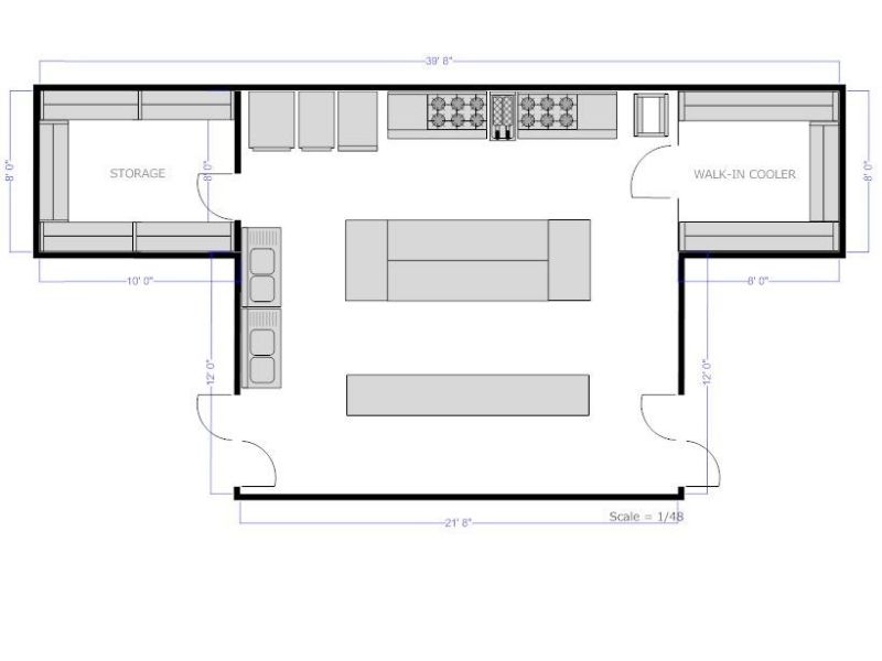 bản vẽ thiết kế bếp nhà hàng 2D loại 6
