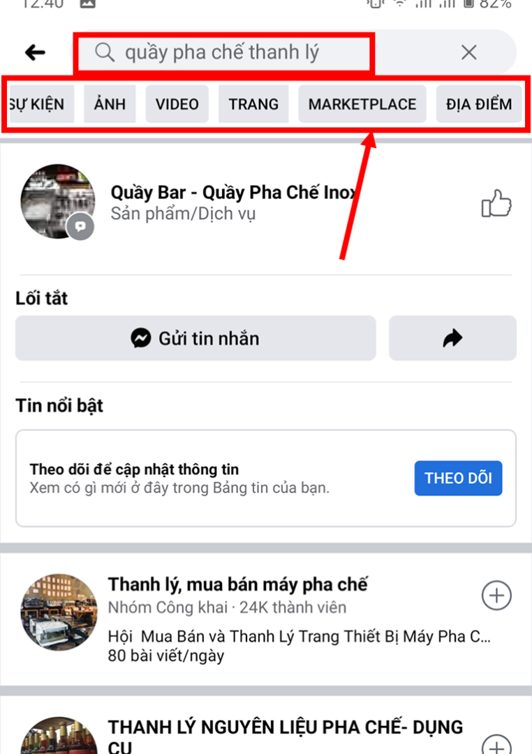 hướng dẫn tìm mua quầy pha chế thanh lý trên facebook