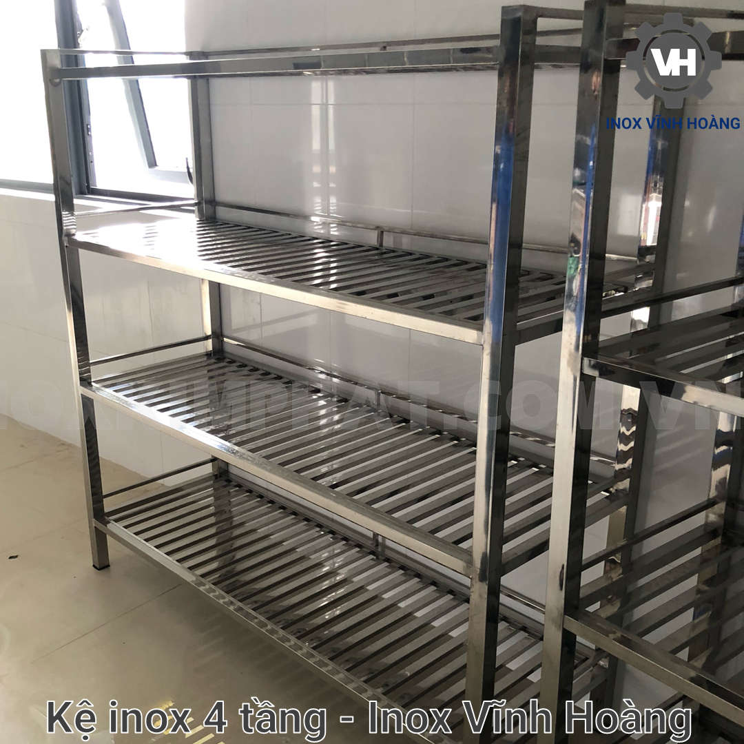 kệ inox 4 tầng thanh vuông