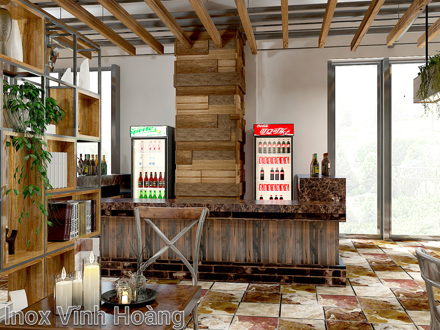 quầy pha chế mầu nâu gỗ