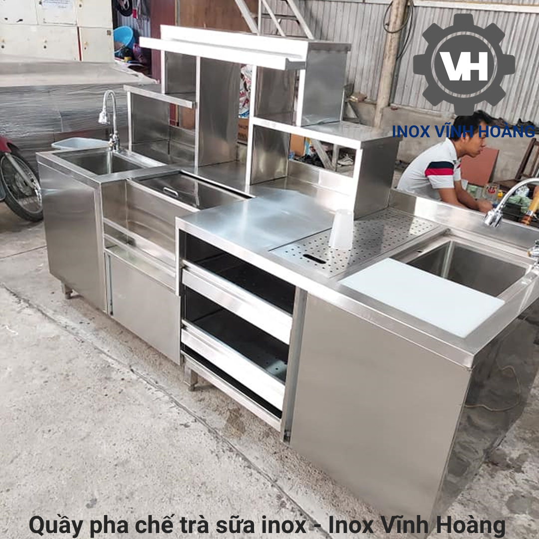 Quầy pha chế trà sữa, quầy bar inox trà sữa - Inox Vĩnh Hoàng