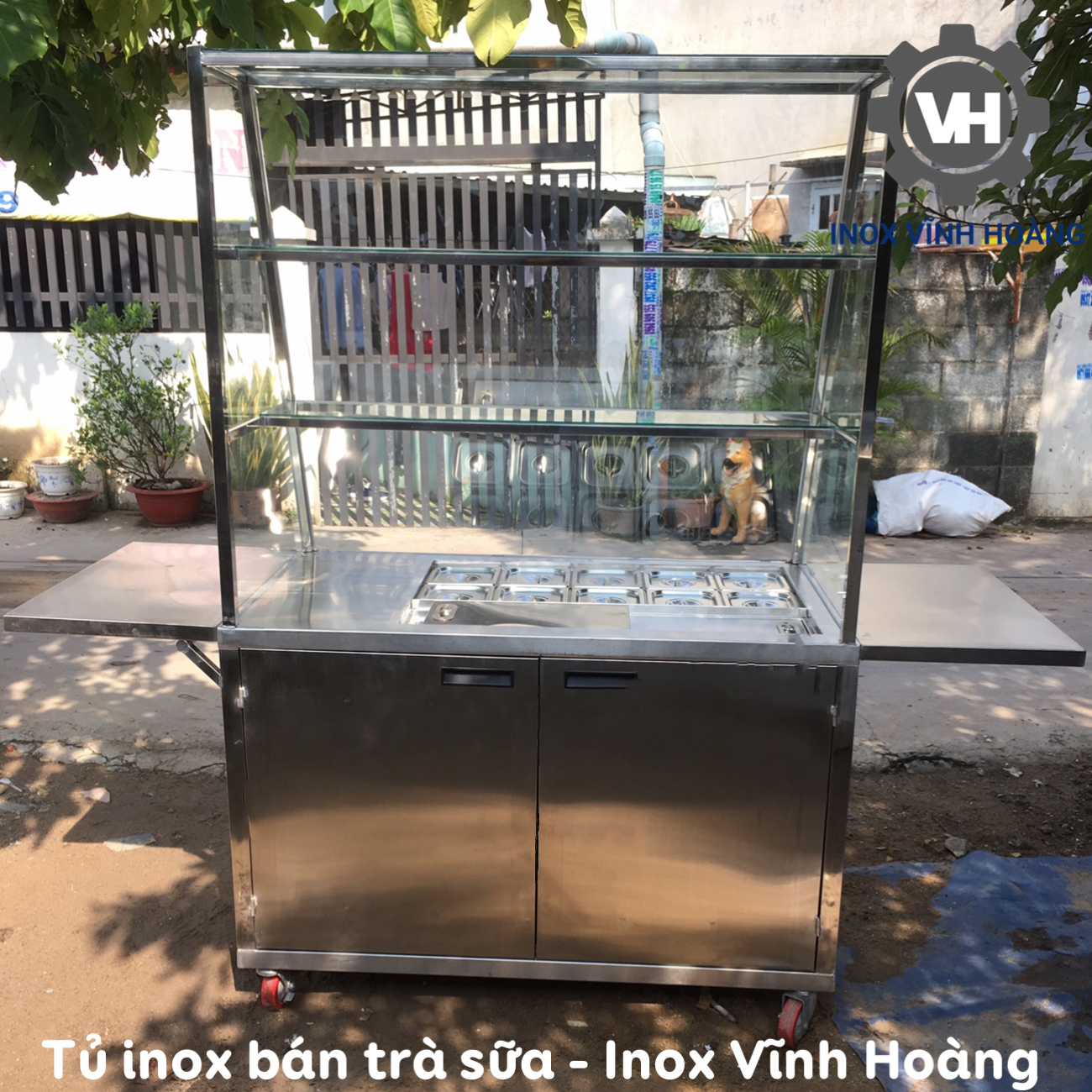 Tủ inox bán trà sữa được sản xuất bởi Inox vĩnh hoàng