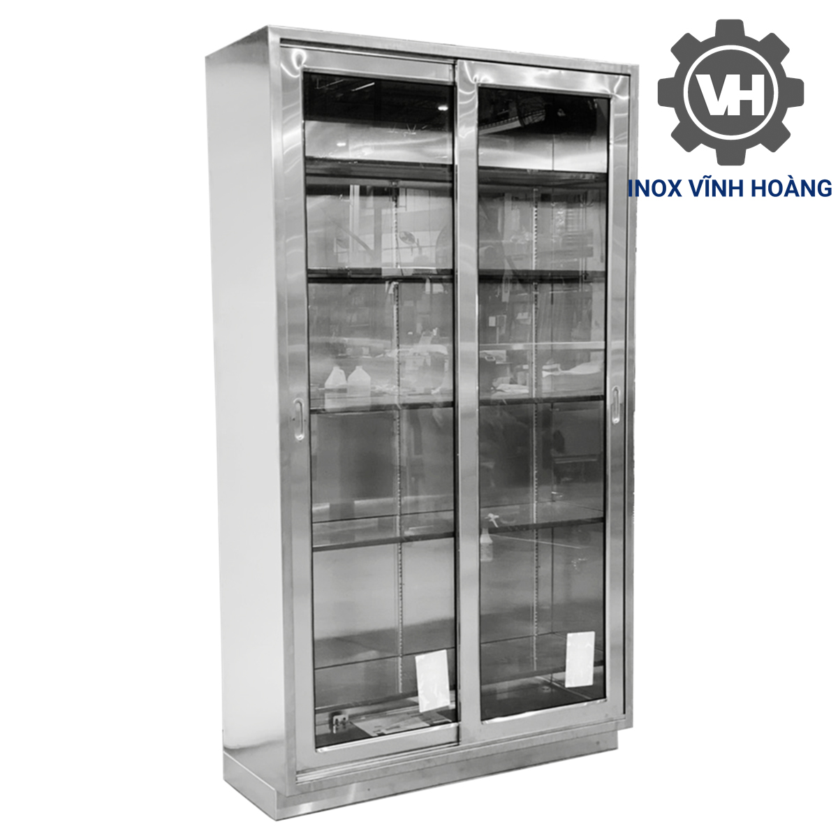 tủ inox kính cửa kéo loại lớn