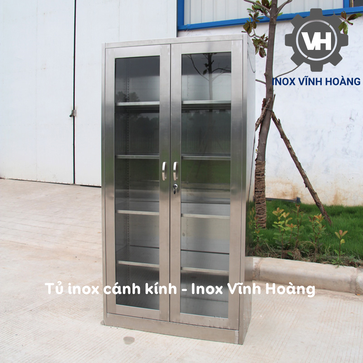 Tủ inox kính 5 tầng inox