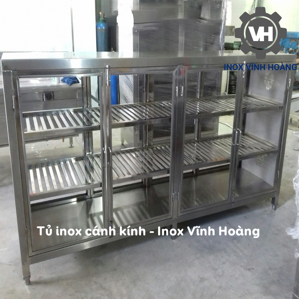tủ chén inox 304 loại dài do inox vĩnh hoàng cung cấp và sản xuất