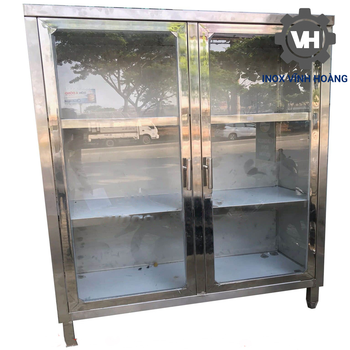 Tủ inox kính đựng thức ăn phổ thông