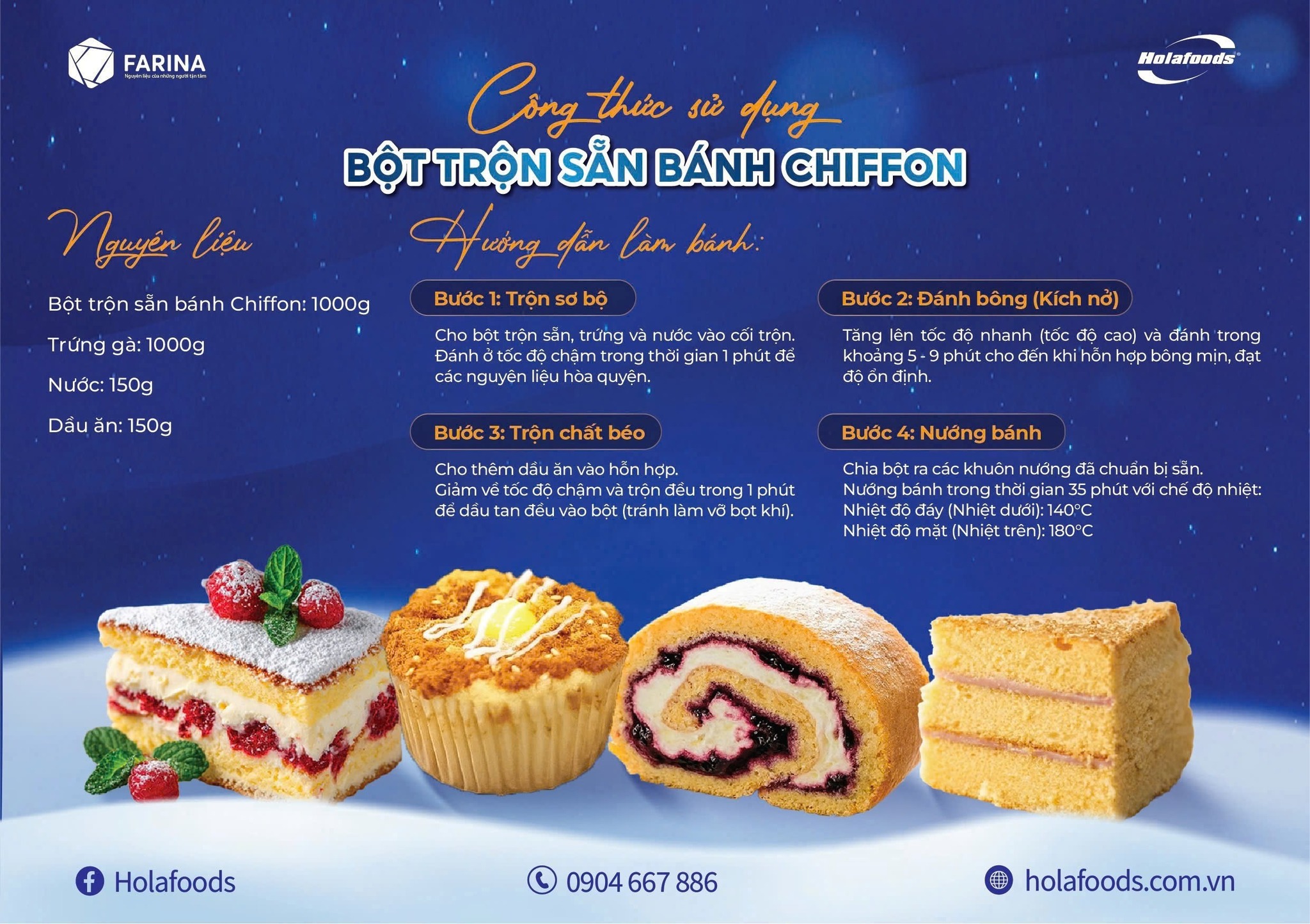 CÔNG THỨC SỬ DỤNG BỘT TRỘN SẴN BÁNH CHIFFON TỪ FARINA - Bí quyết nhanh gọn lên bánh đẹp mỗi ngày!✨