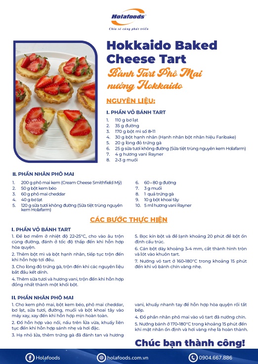 CÔNG THỨC BÁNH TART PHÔ MAI NƯỚNG HOKKAIDO
