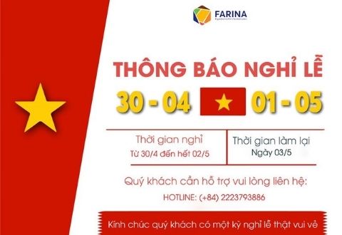 Farina Việt Nam thông báo nghỉ lễ 30/4 và 1/5