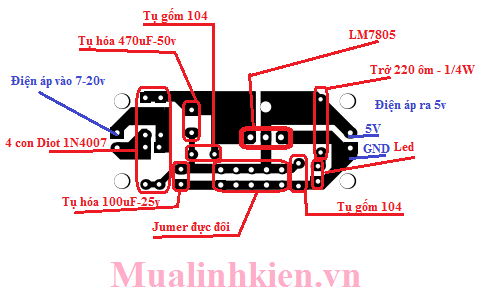 Hướng dẫn làm mạch ổn áp 5v đơn giản dùng LM7805