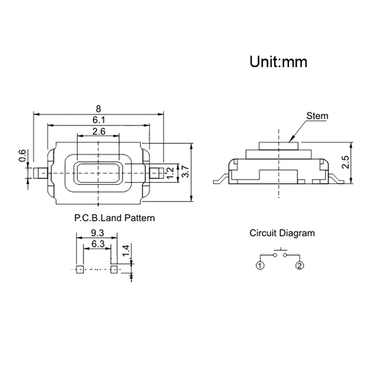 Nút Nhấn Dán 2 Chân 3x6x2.5mm