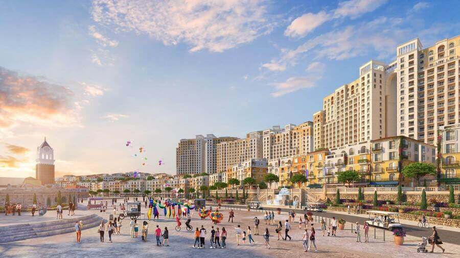 Quảng trường Central Village và dãy Shophouse The Center thuộc tổ hợp Sun Grand City Hillside Residence
