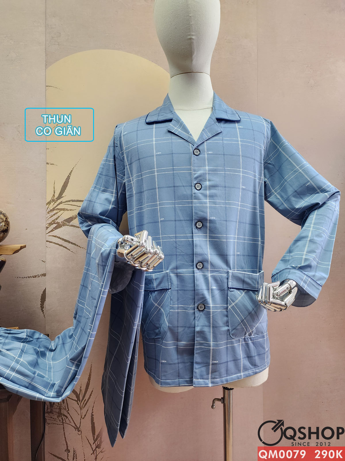 Bộ đồ ngủ pijama nam thun cotton quần dài tay dài mặc nhà mặc ngủ thoải mái QM0079