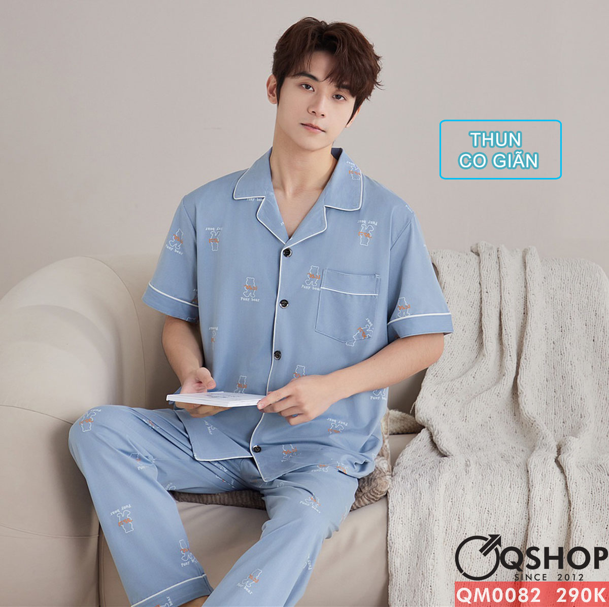 Bộ đồ ngủ Pijama nam thun cotton quần dài tay ngắn mặc nhà mặc ngủ thoải mái QM0082