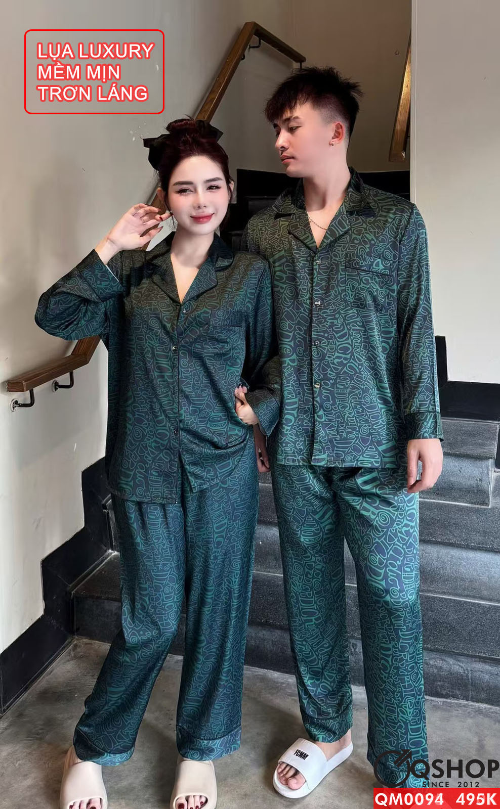 Bộ đồ ngủ pijama cặp đôi lụa luxury cao cấp quần dài tay dài sang trọng QM0094