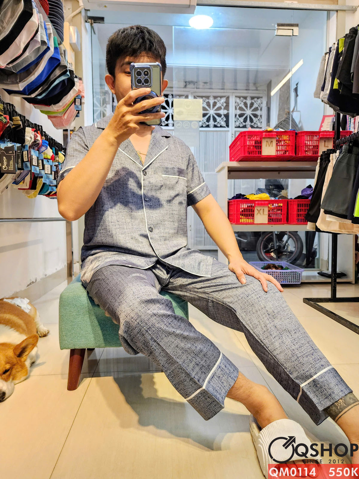 QM0114 - Bộ đồ ngủ Pijama nam lụa mềm mịn tay ngắn quần dài