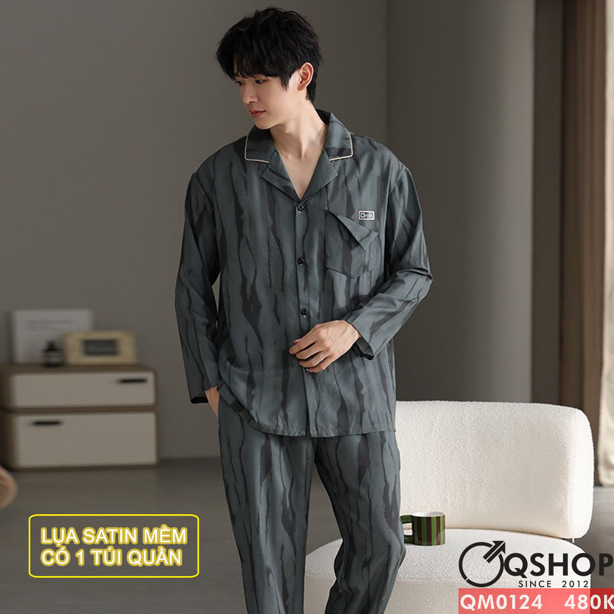 QM0124 - [FORM NHỎ] Bộ đồ ngủ pijama nam lụa mềm mịn