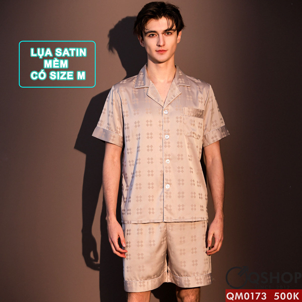 QM0173 - Bộ đồ ngủ pijama nam quần ngắn lụa satin mềm