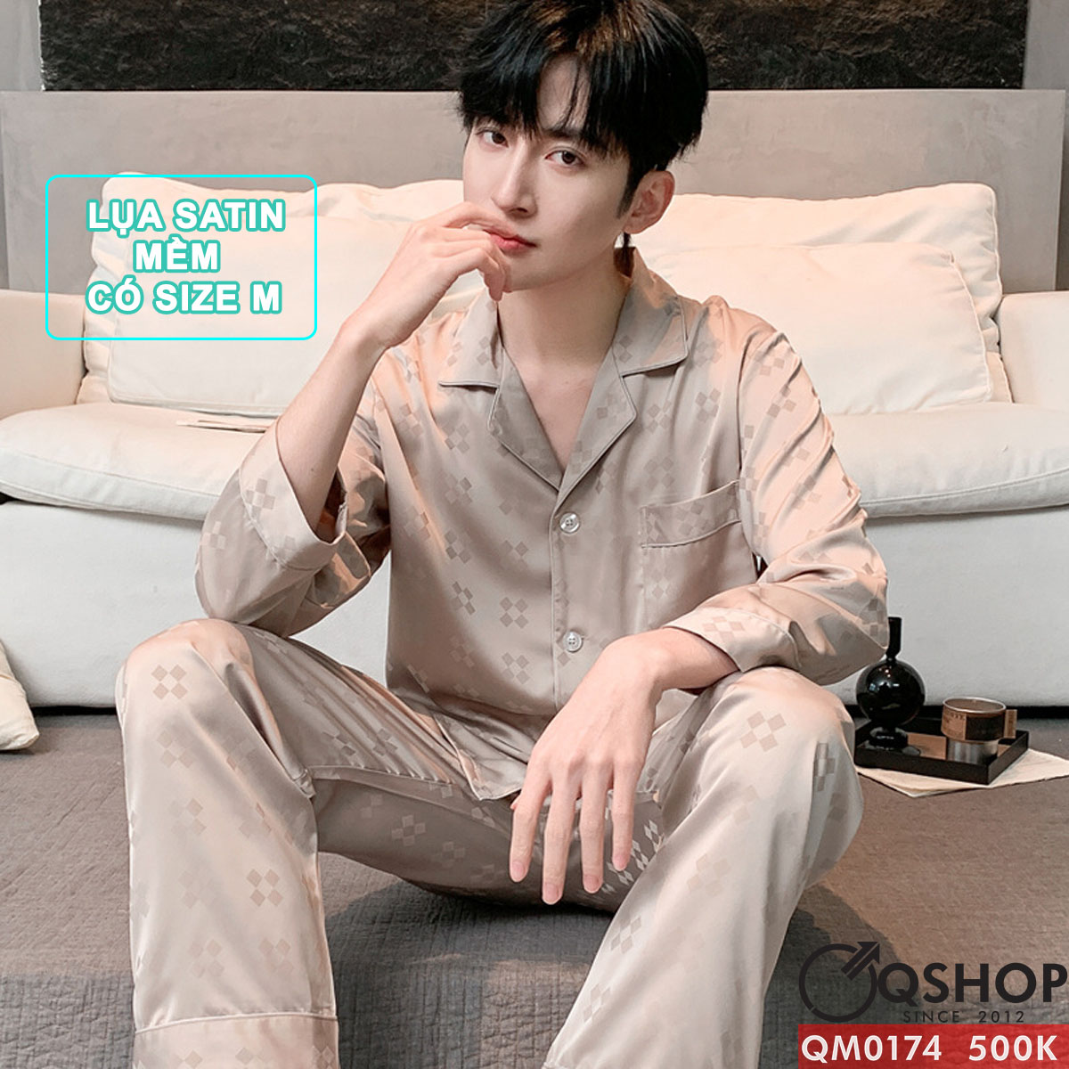 QM0174 - Bộ đồ ngủ pijama nam lụa satin tay dài