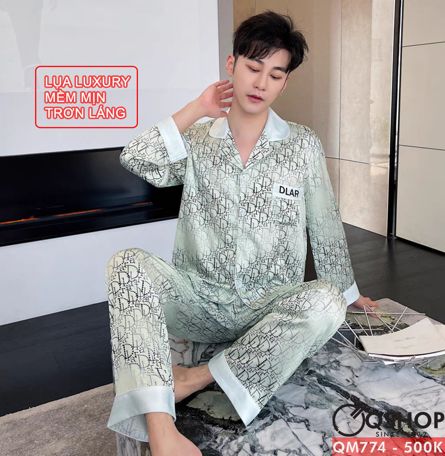 [Sale tại web 30%] Bộ pijama nam tay dài lụa luxury cao cấp mặc nhà mặc ngủ thoải mái QM774