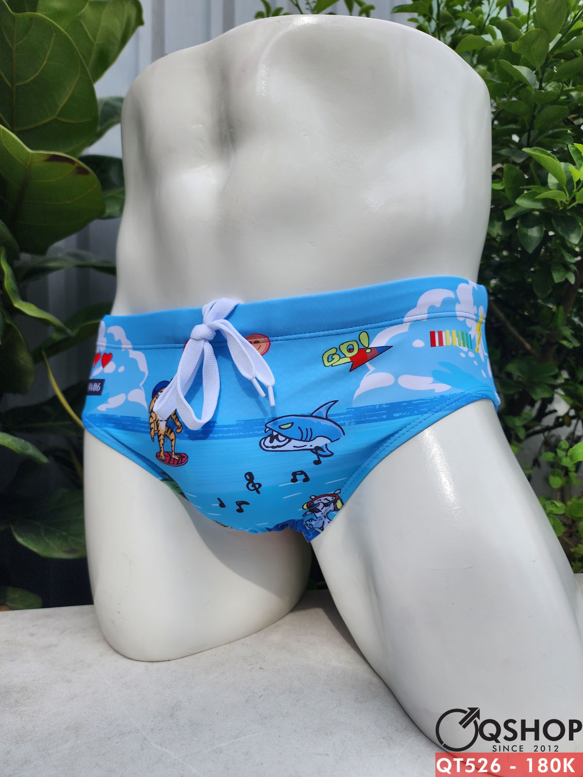 Quần bơi nam tam giác xanh biển hoạt hình dễ thương QT526