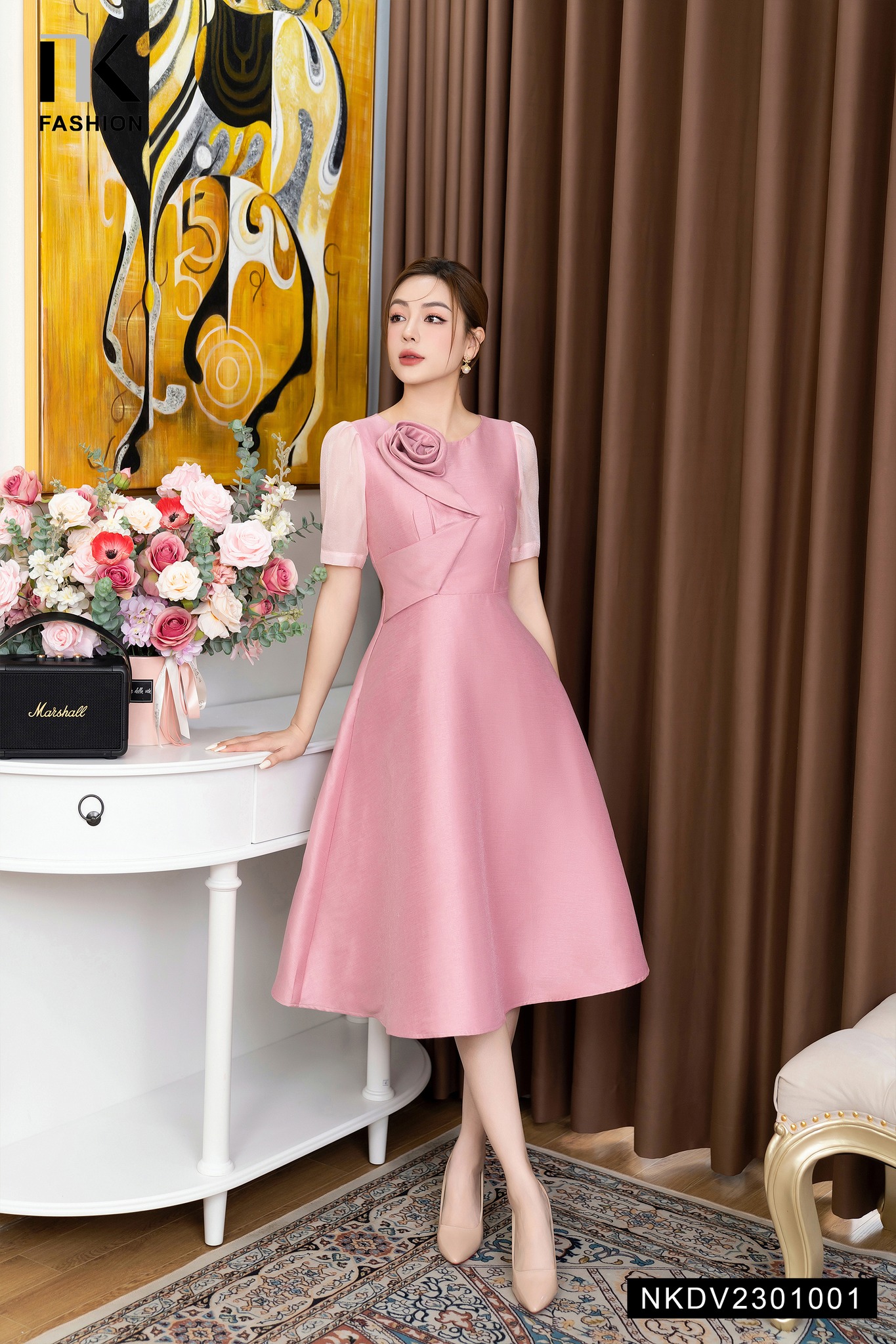 Đầm Gấm Xòe Xếp hoa NK Fashion Sang Chảnh, Quyến Rũ, Chất Liệu Cao ...